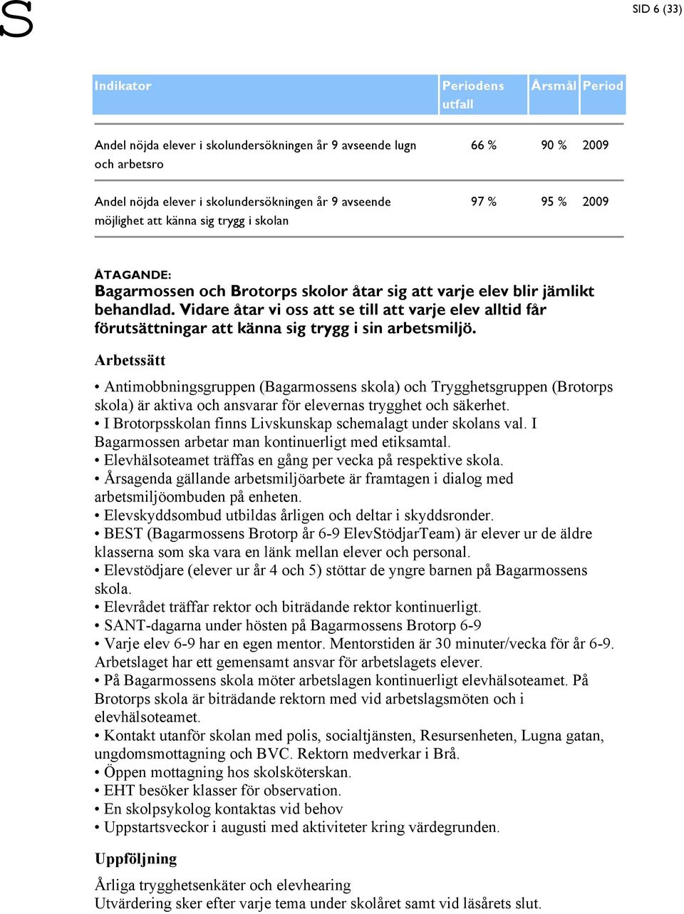 Vidare åtar vi oss att se till att varje elev alltid får förutsättningar att känna sig trygg i sin arbetsmiljö.