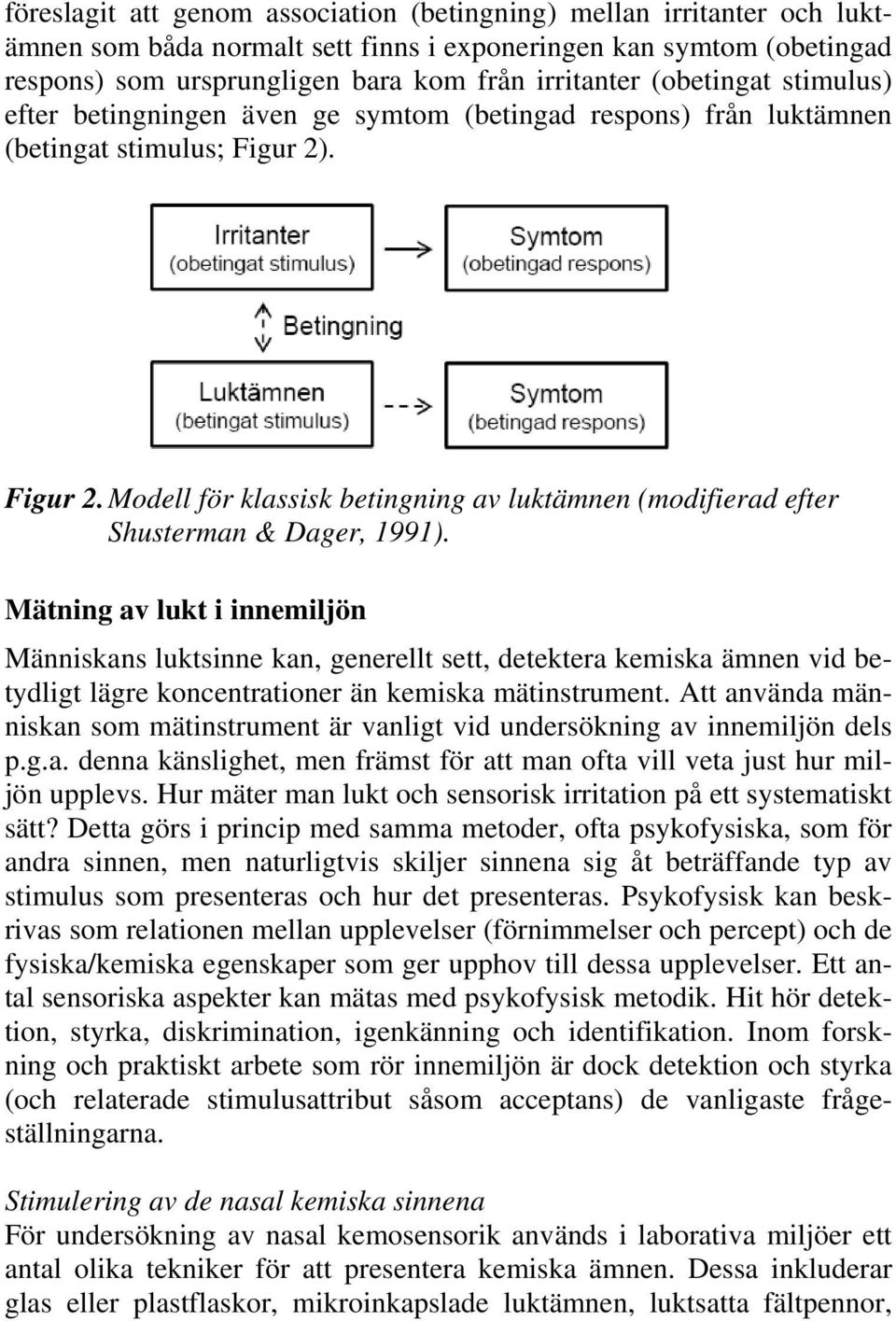 . Figur 2. Modell för klassisk betingning av luktämnen (modifierad efter Shusterman & Dager, 1991).
