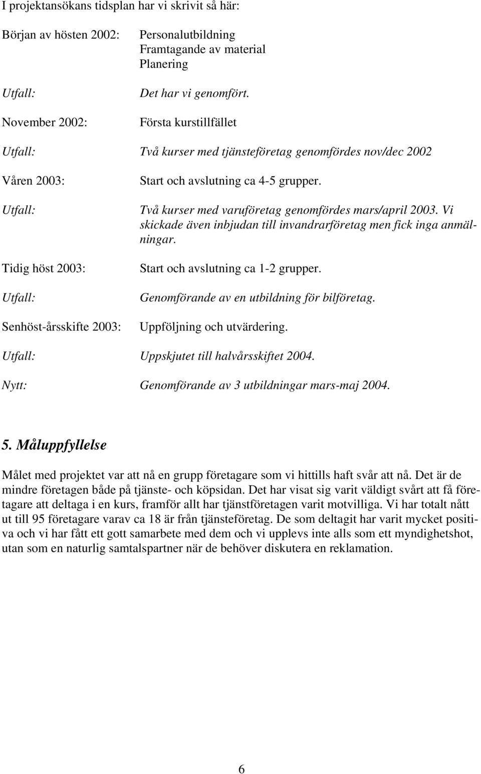 Två kurser med varuföretag genomfördes mars/april 2003. Vi skickade även inbjudan till invandrarföretag men fick inga anmälningar. Start och avslutning ca 1-2 grupper.