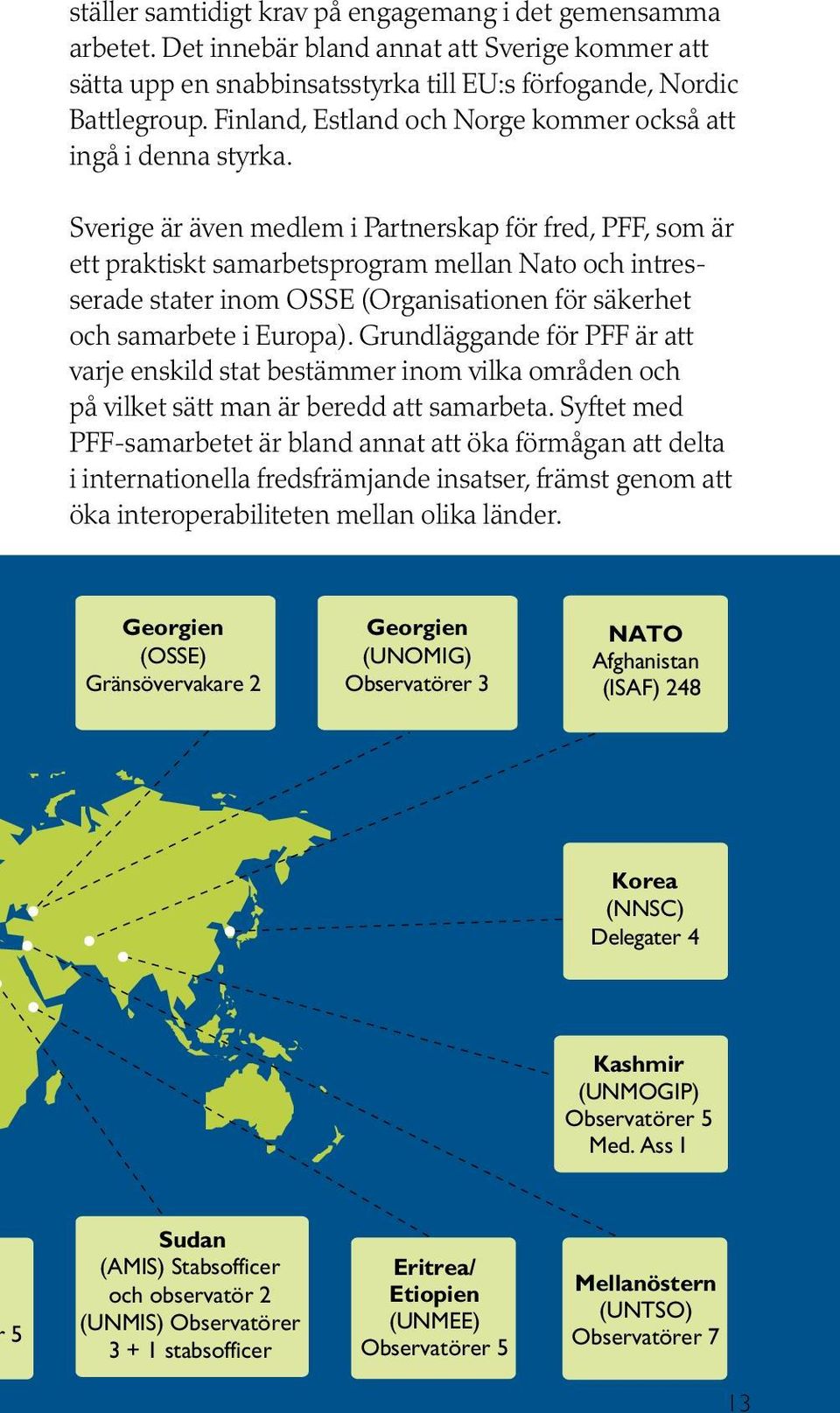 Sverige är även medlem i Partnerskap för fred, PFF, som är ett praktiskt samarbetsprogram mellan Nato och intresserade stater inom OSSE (Organisationen för säkerhet och samarbete i Europa).