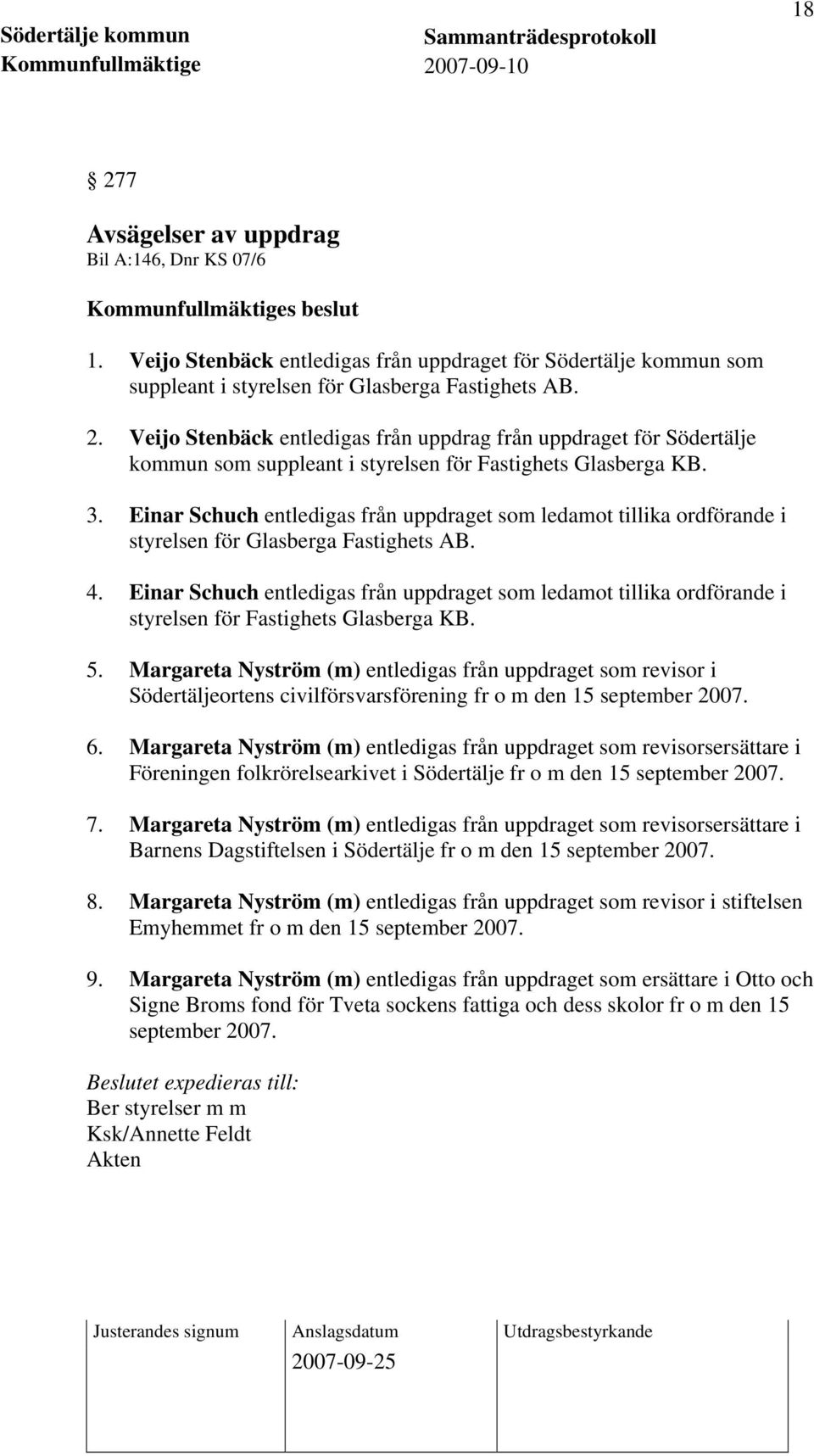 Einar Schuch entledigas från uppdraget som ledamot tillika ordförande i styrelsen för Fastighets Glasberga KB. 5.