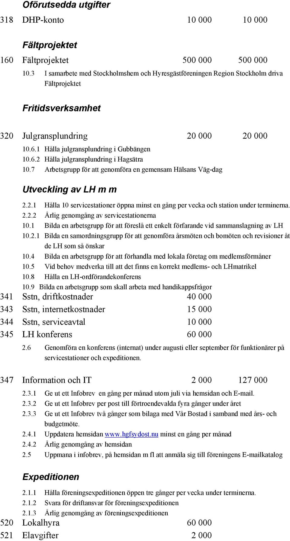 7 Arbetsgrupp för att genomföra en gemensam Hälsans Väg-dag Utveckling av LH m m 2.2.1 Hålla 10 servicestationer öppna minst en gång per vecka och station under terminerna. 2.2.2 Årlig genomgång av servicestationerna 10.