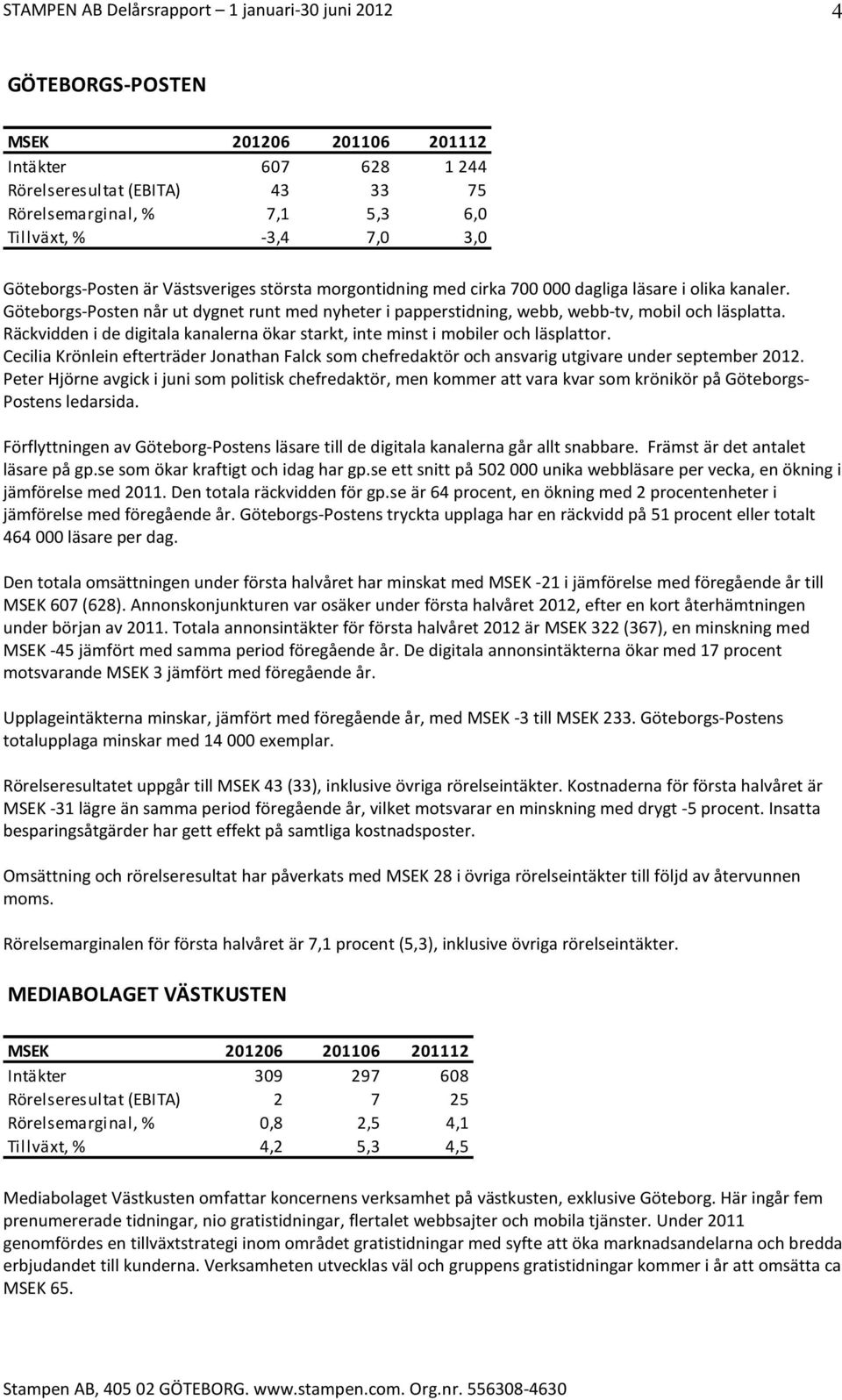 Räckvidden i de digitala kanalerna ökar starkt, inte minst i mobiler och läsplattor. Cecilia Krönlein efterträder Jonathan Falck som chefredaktör och ansvarig utgivare under september 2012.