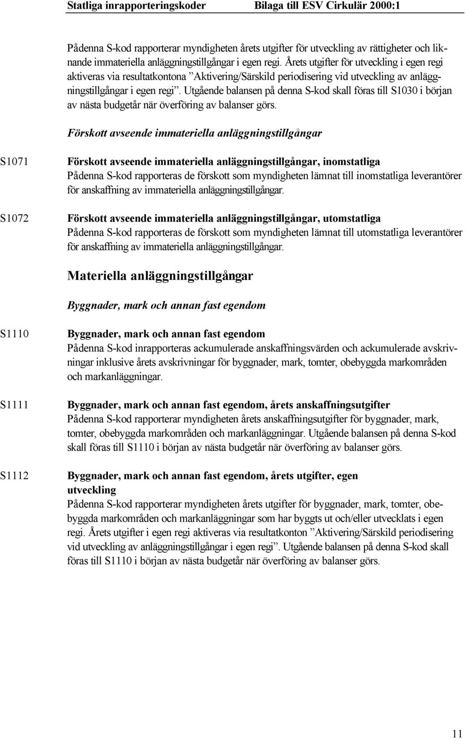 Utgående balansen på denna S-kod skall föras till S1030 i början av nästa budgetår när överföring av balanser görs.