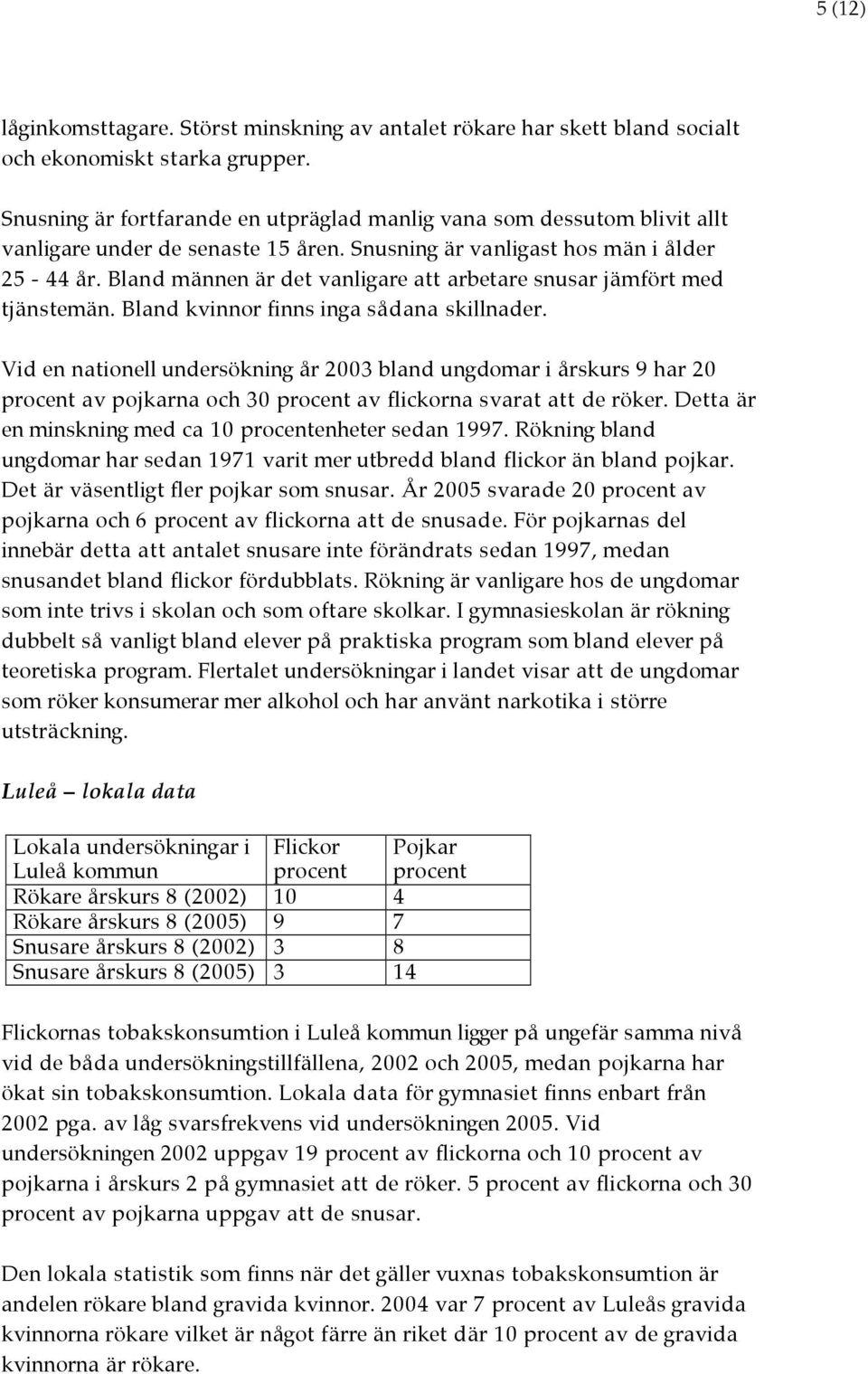 Bland männen är det vanligare att arbetare snusar jämfört med tjänstemän. Bland kvinnor finns inga sådana skillnader.