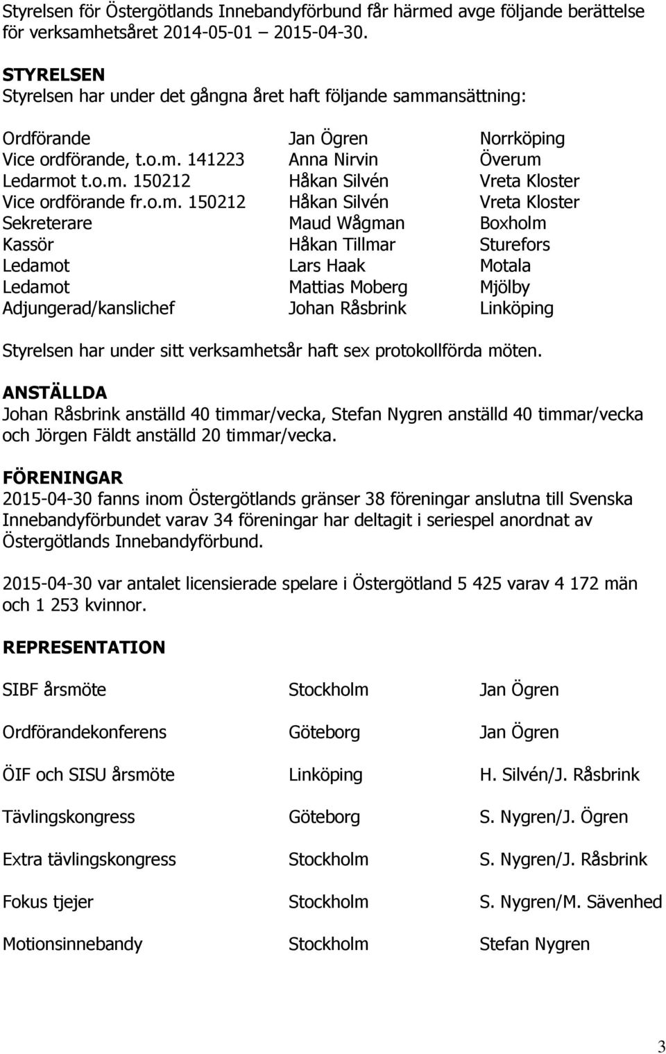 o.m. 150212 Håkan Silvén Vreta Kloster Sekreterare Maud Wågman Boxholm Kassör Håkan Tillmar Sturefors Ledamot Lars Haak Motala Ledamot Mattias Moberg Mjölby Adjungerad/kanslichef Johan Råsbrink