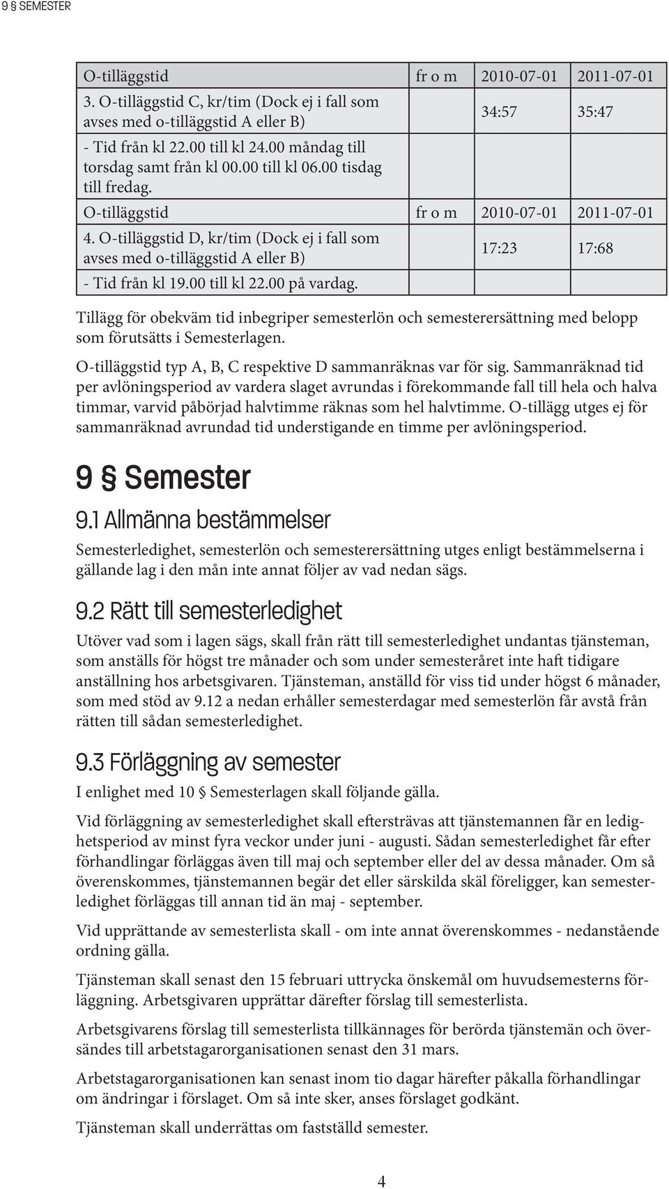 O-tilläggstid D, kr/tim (Dock ej i fall som avses med o-tilläggstid A eller B) 17:23 17:68 - Tid från kl 19.00 till kl 22.00 på vardag.