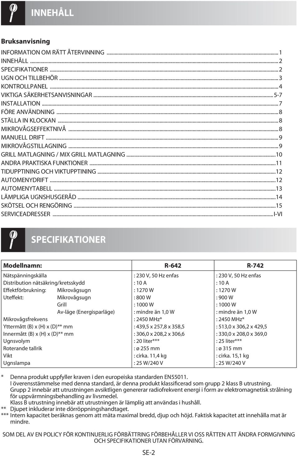 ..11 TIDUPPTINING OCH VIKTUPPTINING...12 AUTOMENYDRIFT...12 AUTOMENYTABELL...13 LÄMPLIGA UGNSHUSGERÅD...14 SKÖTSEL OCH RENGÖRING...15 SERVICEADRESSER.