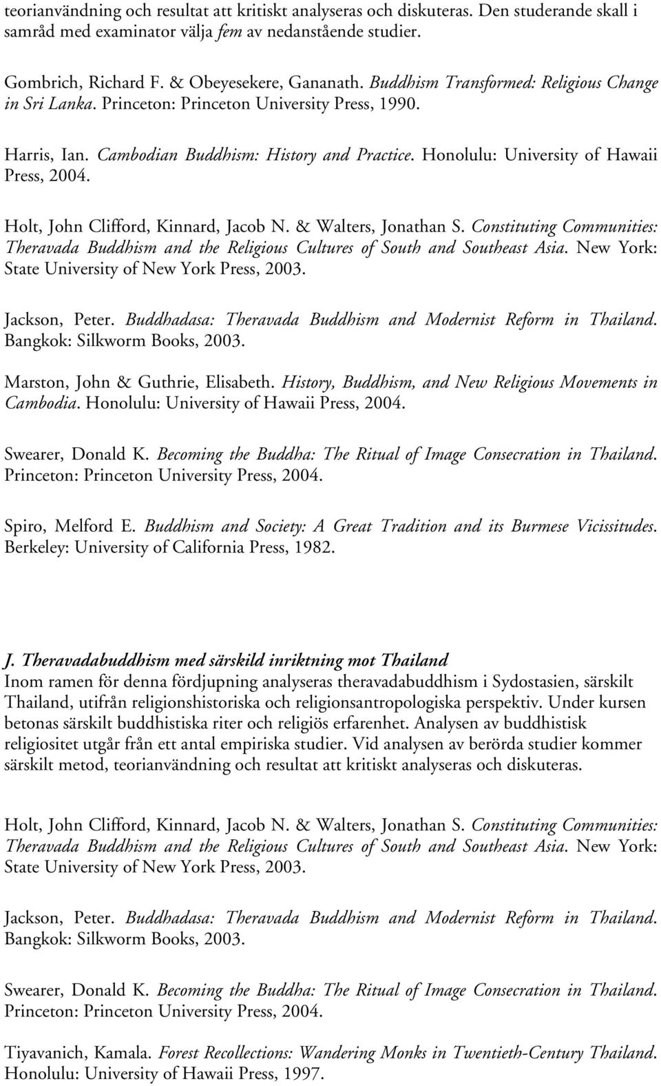 Holt, John Clifford, Kinnard, Jacob N. & Walters, Jonathan S. Constituting Communities: Theravada Buddhism and the Religious Cultures of South and Southeast Asia.