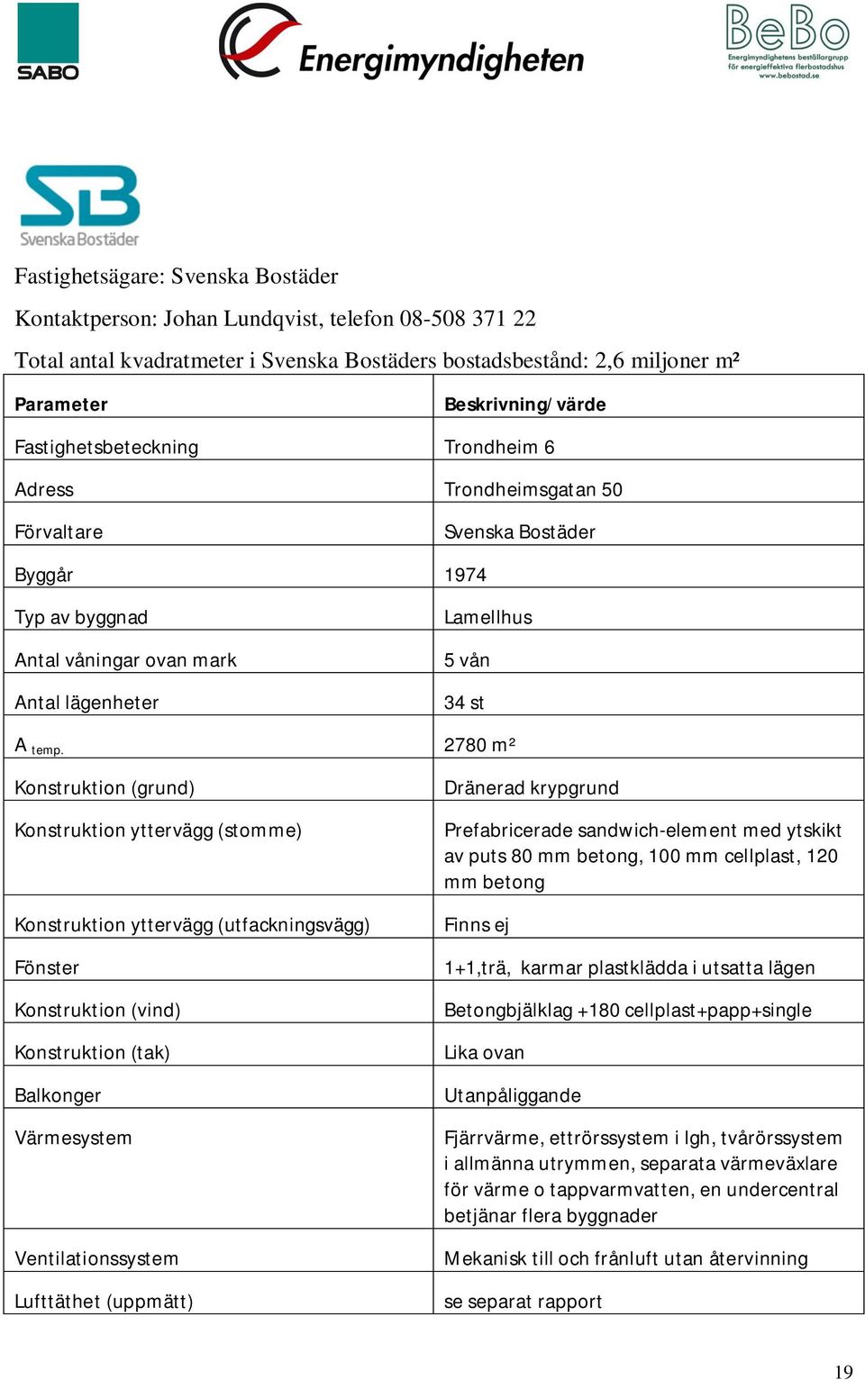 2780 m² Konstruktion (grund) Konstruktion yttervägg (stomme) Konstruktion yttervägg (utfackningsvägg) Fönster Konstruktion (vind) Konstruktion (tak) Balkonger Värmesystem Ventilationssystem