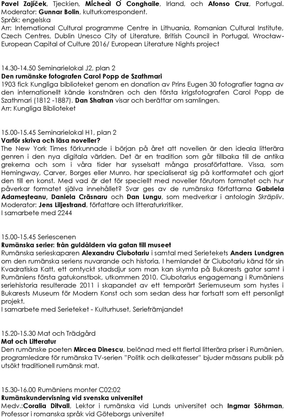 Culture 2016/ European Literature Nights project 14.30-14.