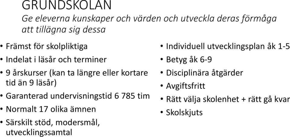 undervisningstid 6 785 tim Normalt 17 olika ämnen Särskilt stöd, modersmål, utvecklingssamtal Individuell