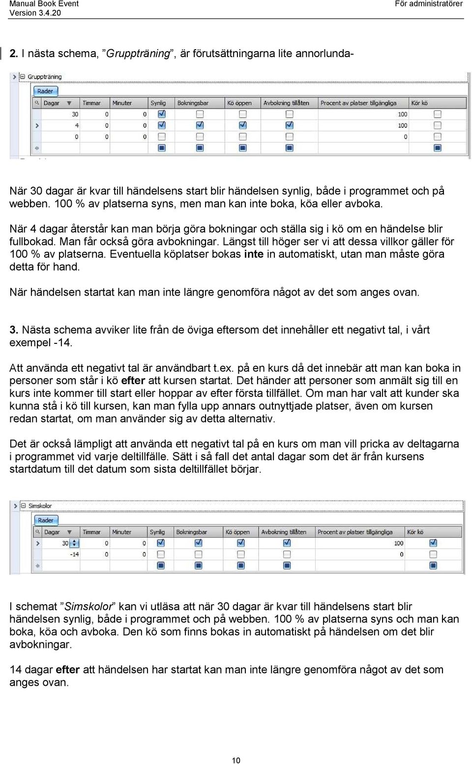 Längst till höger ser vi att dessa villkor gäller för 100 % av platserna. Eventuella köplatser bokas inte in automatiskt, utan man måste göra detta för hand.