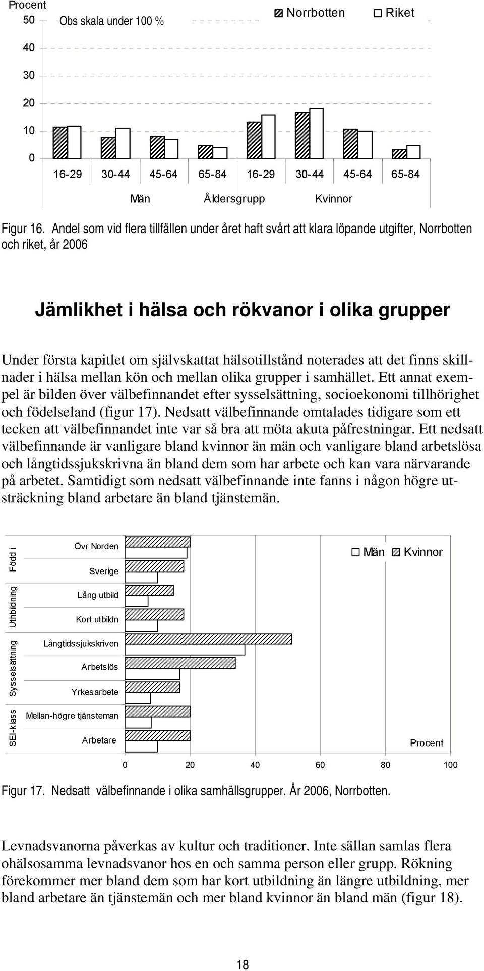 hälsotillstånd noterades att det finns skillnader i hälsa mellan kön och mellan olika grupper i samhället.