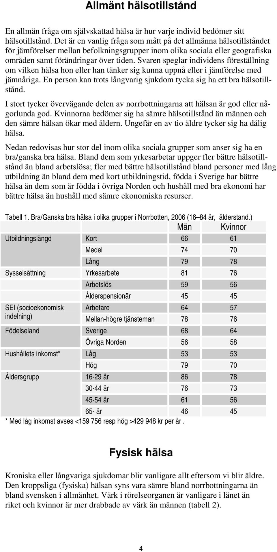 Svaren speglar individens föreställning om vilken hälsa hon eller han tänker sig kunna uppnå eller i jämförelse med jämnåriga.