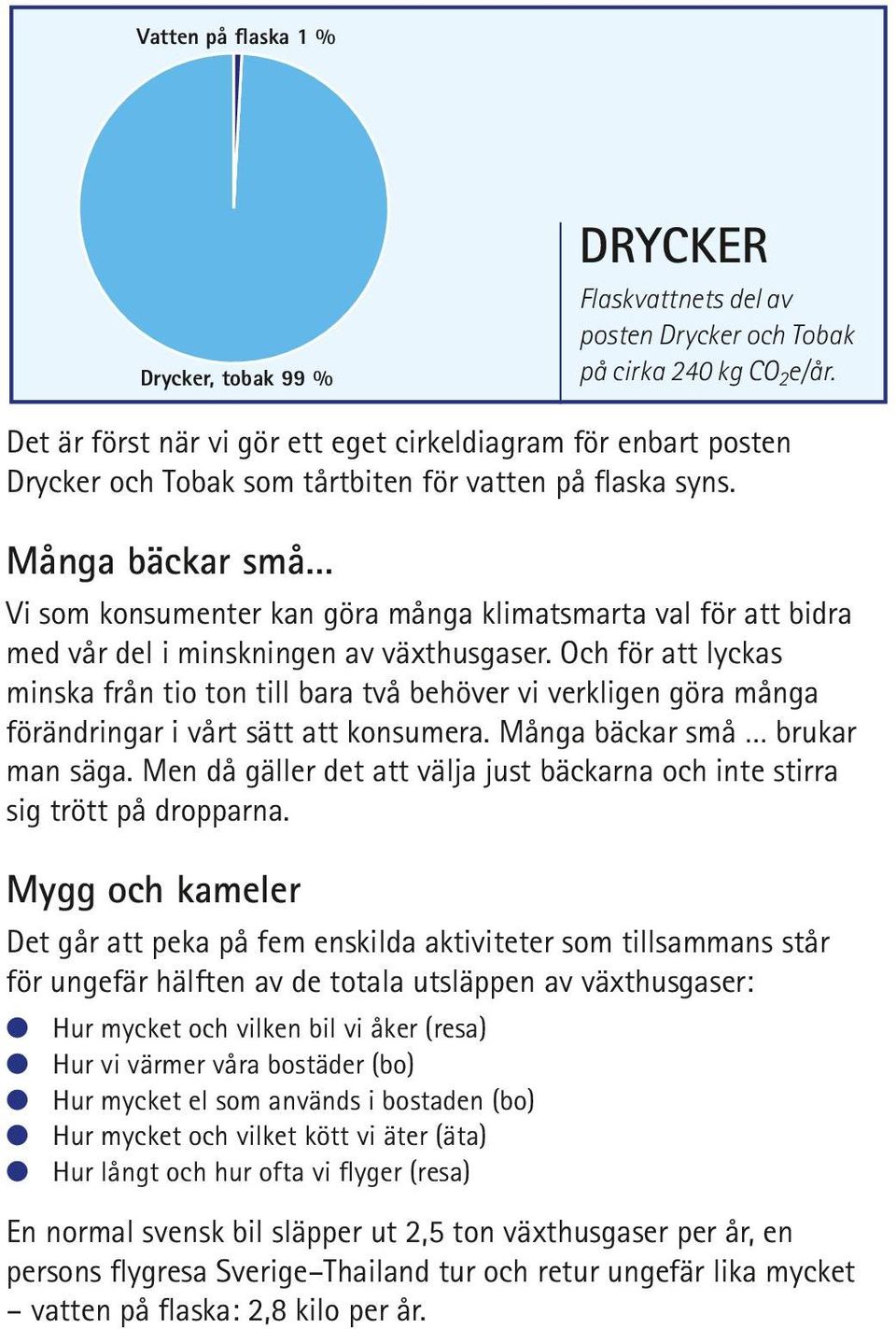 Många bäckar små Vi som konsumenter kan göra många klimatsmarta val för att bidra med vår del i minskningen av växthusgaser.