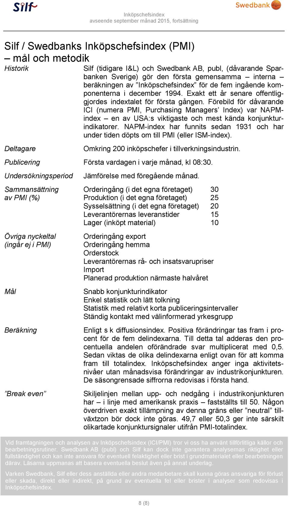 Förebild för dåvarande ICI (numera PMI, Purchasing Managers Index) var NAPMindex en av USA:s viktigaste och mest kända konjunkturindikatorer.