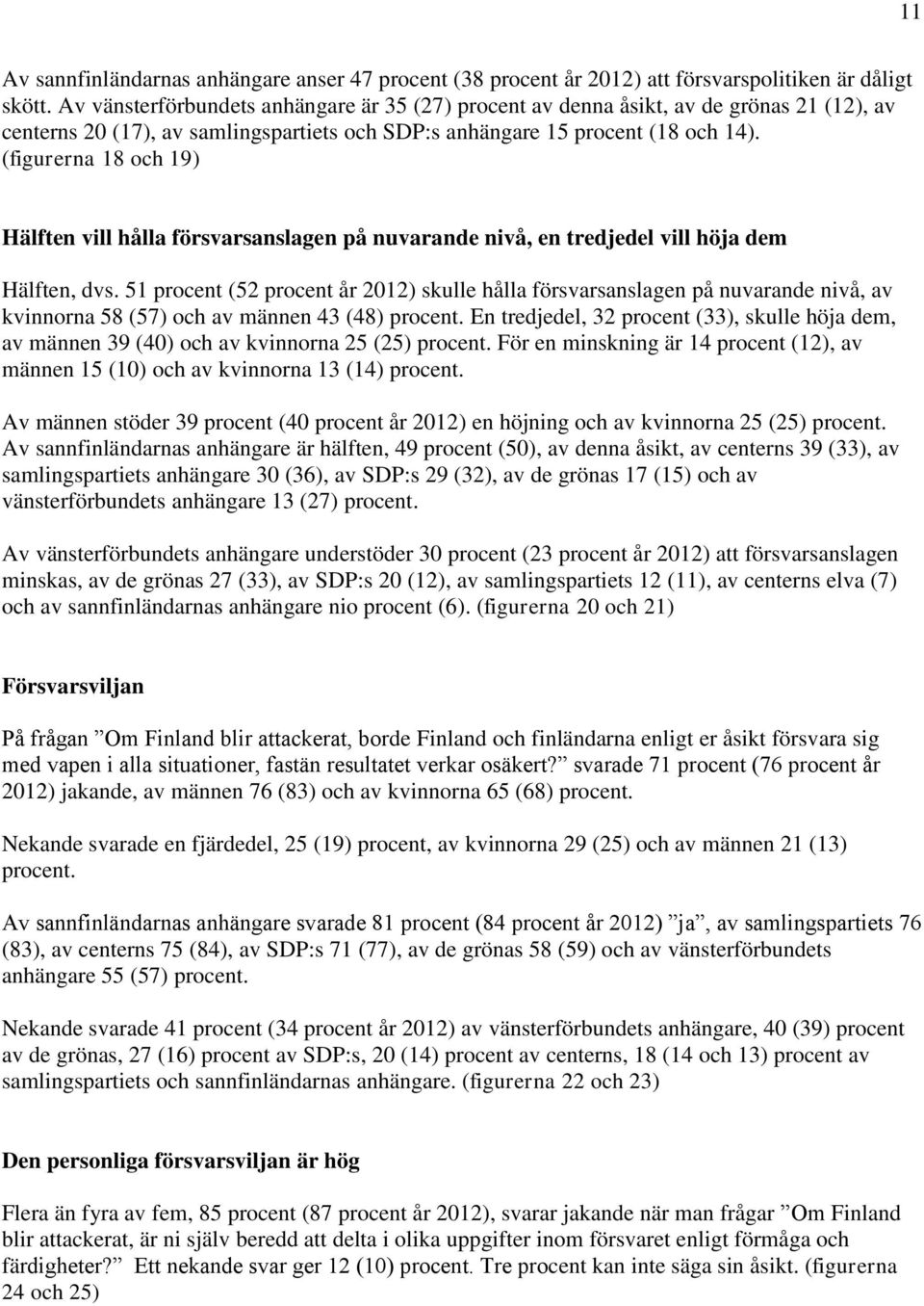 (figurerna 18 och 19) Hälften vill hålla försvarsanslagen på nuvarande nivå, en tredjedel vill höja dem Hälften, dvs.