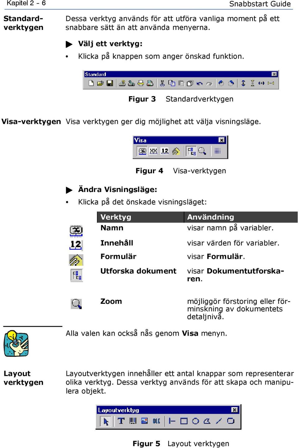 Figur 4 Visa-verktygen " Ändra Visningsläge: Klicka på det önskade visningsläget: Button Verktyg Användning Namn visar namn på variabler.