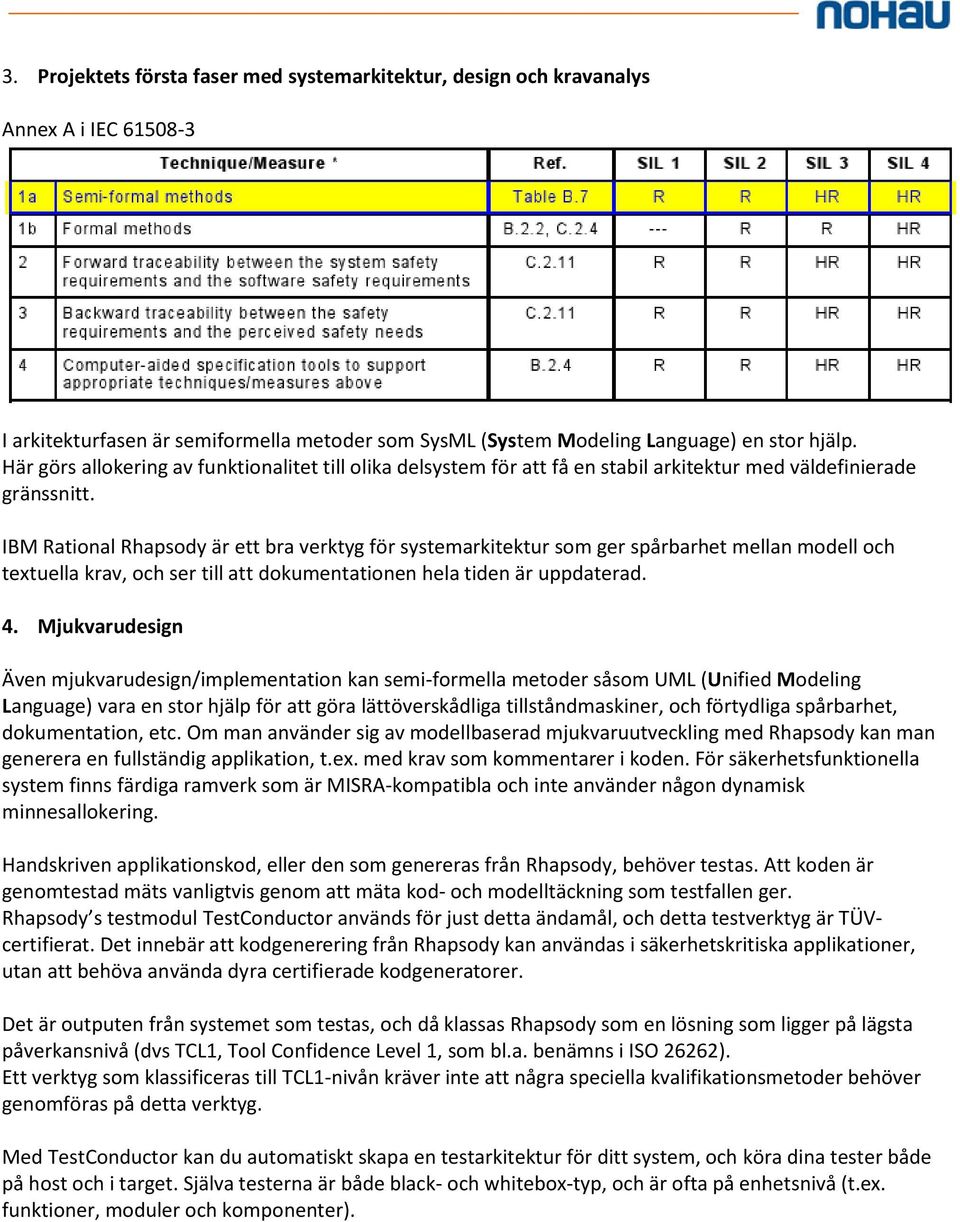 IBM Rational Rhapsody är ett bra verktyg för systemarkitektur som ger spårbarhet mellan modell och textuella krav, och ser till att dokumentationen hela tiden är uppdaterad. 4.