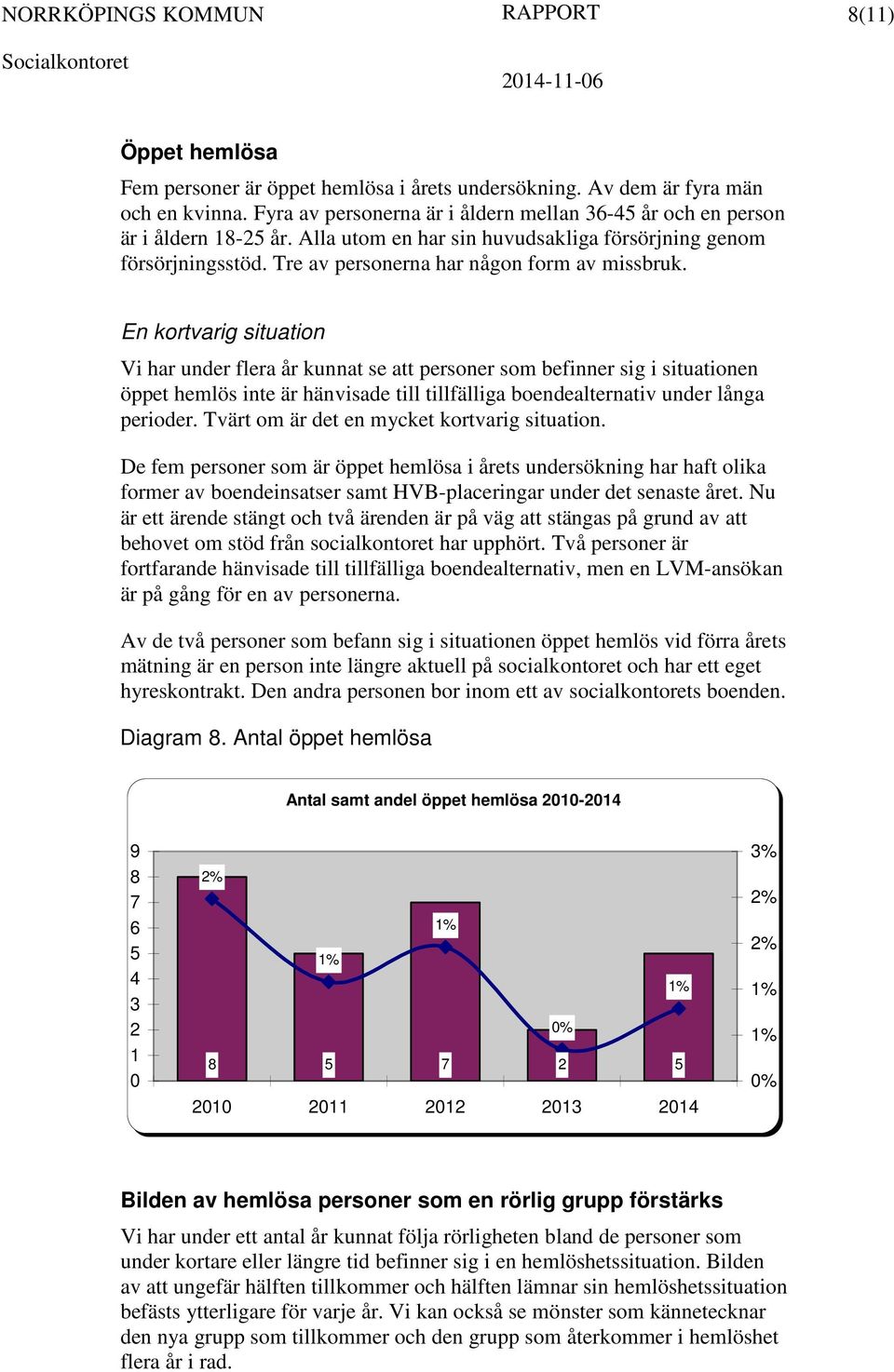 En kortvarig situation Vi har under flera år kunnat se att personer som befinner sig i situationen öppet hemlös inte är hänvisade till tillfälliga boendealternativ under långa perioder.