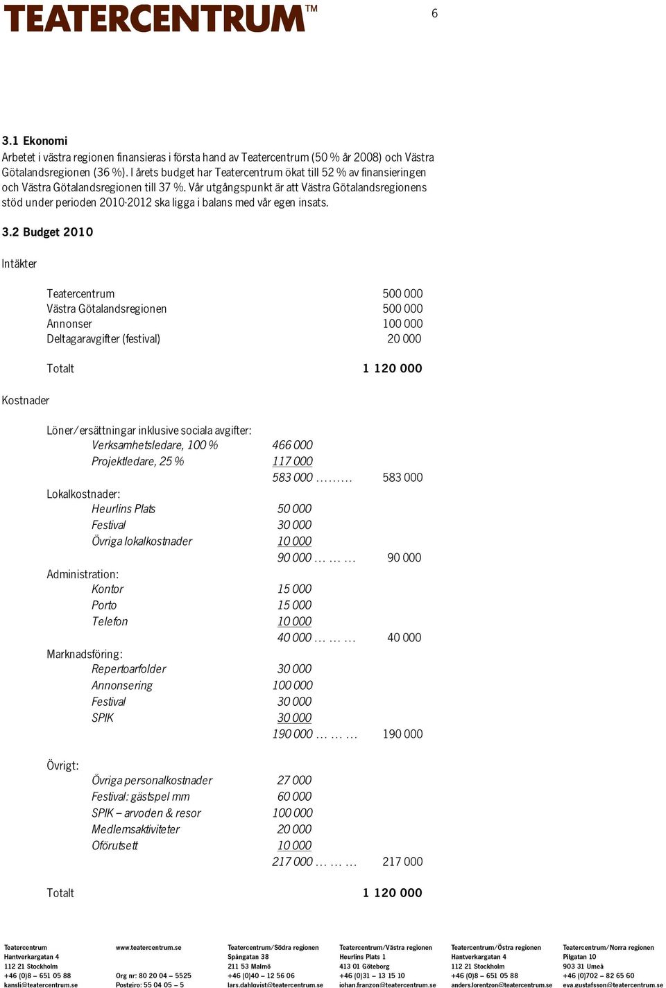 Vår utgångspunkt är att Västra Götalandsregionens stöd under perioden 2010-2012 ska ligga i balans med vår egen insats. 3.