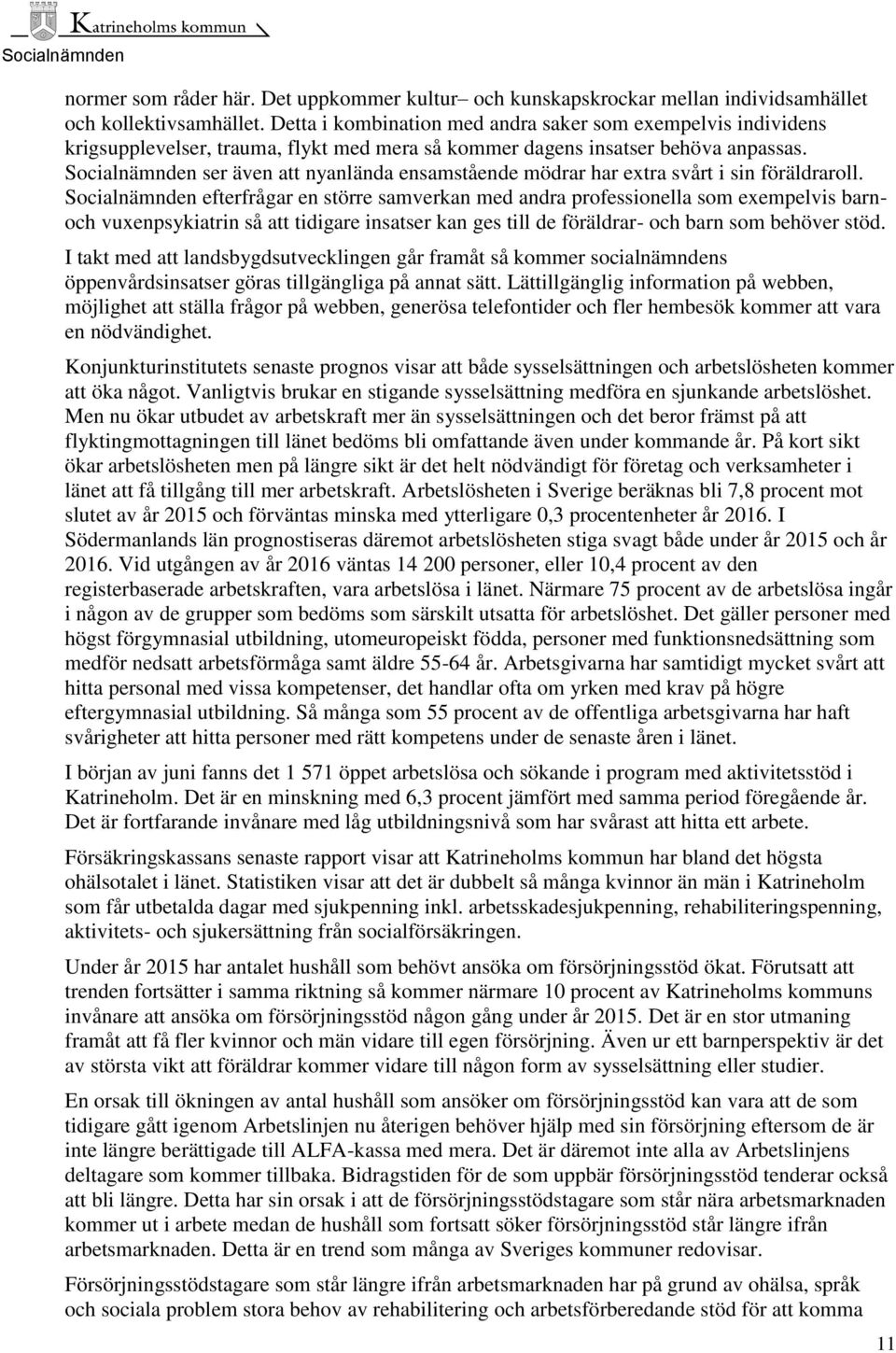 Socialnämnden ser även att nyanlända ensamstående mödrar har extra svårt i sin föräldraroll.