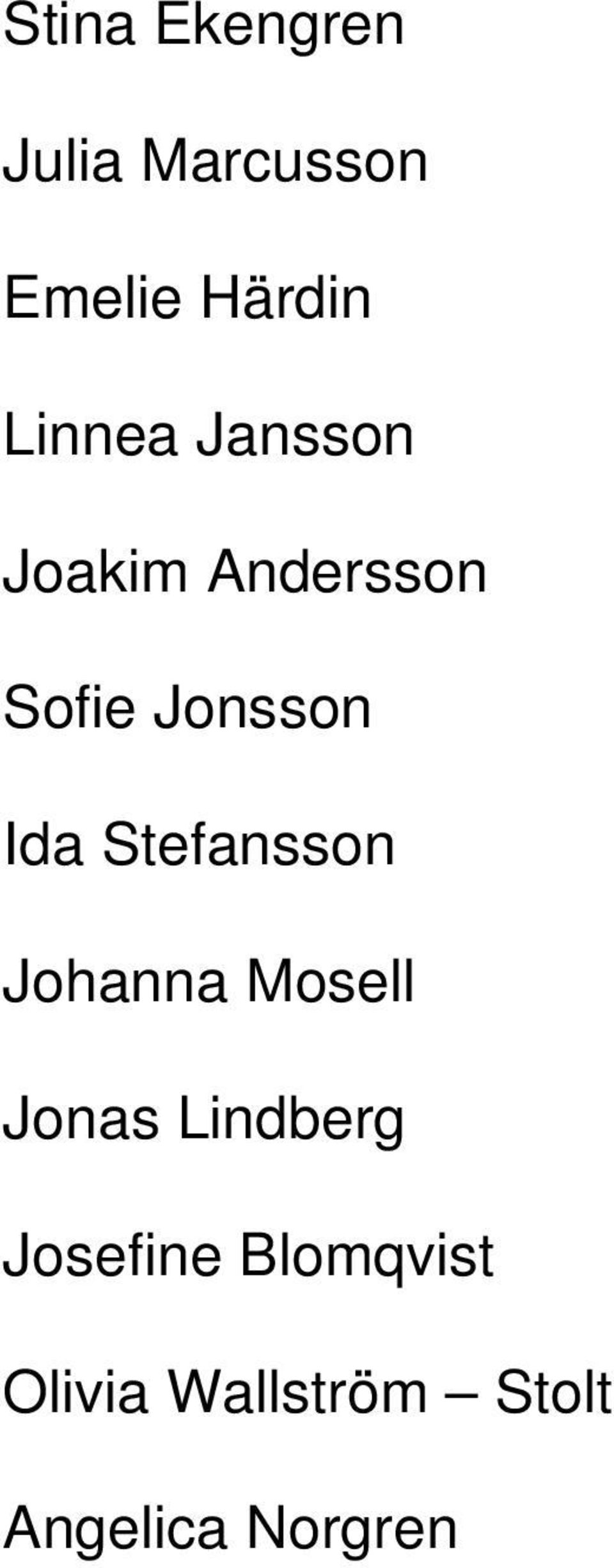Ida Stefansson Johanna Mosell Jonas Lindberg