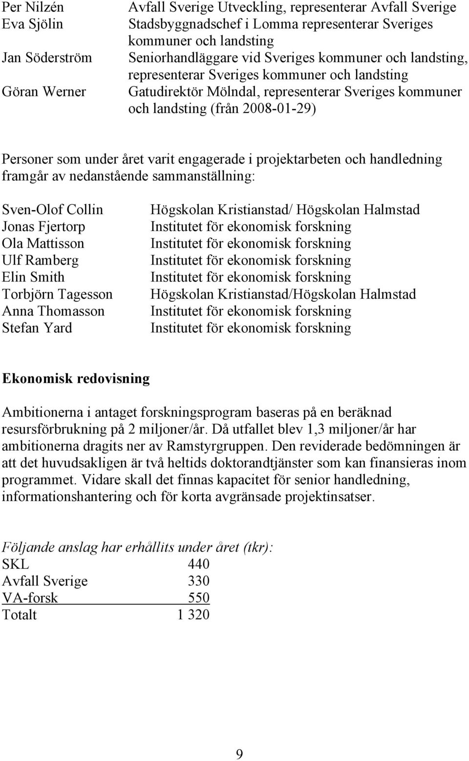 engagerade i projektarbeten och handledning framgår av nedanstående sammanställning: Sven-Olof Collin Jonas Fjertorp Ola Mattisson Ulf Ramberg Elin Smith Torbjörn Tagesson Anna Thomasson Stefan Yard