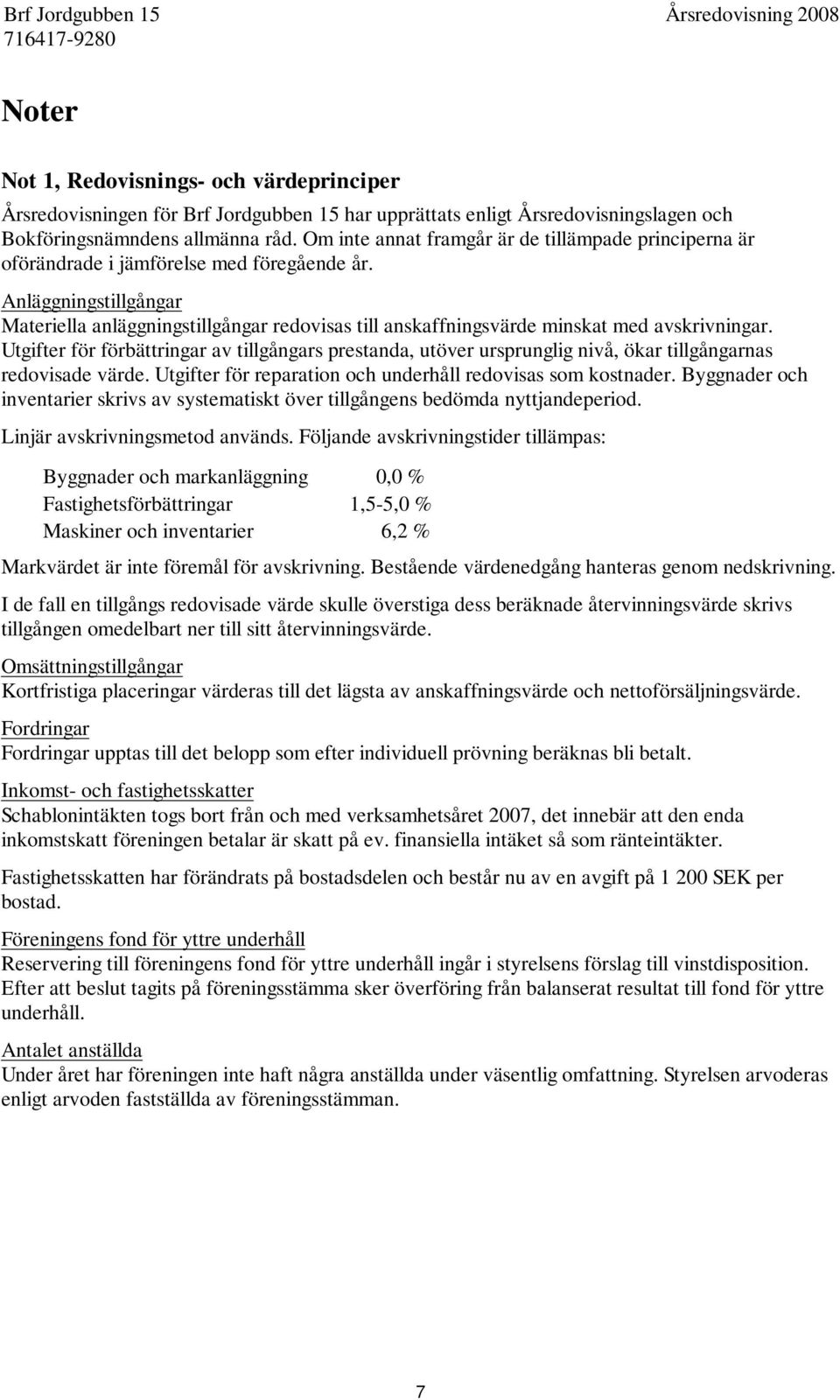 Anläggningstillgångar Materiella anläggningstillgångar redovisas till anskaffningsvärde minskat med avskrivningar.