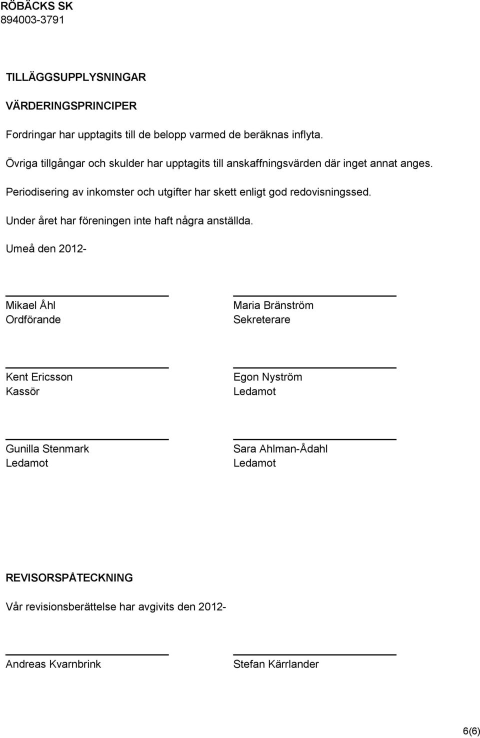 Periodisering av inkomster och utgifter har skett enligt god redovisningssed. Under året har föreningen inte haft några anställda.