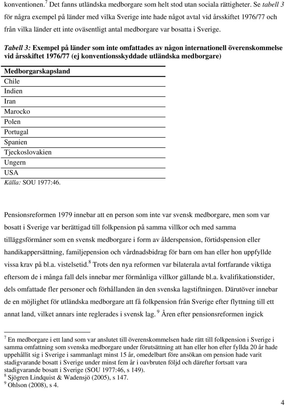 Tabell 3: Exempel på länder som inte omfattades av någon internationell överenskommelse vid årsskiftet 1976/77 (ej konventionsskyddade utländska medborgare) Medborgarskapsland Chile Indien Iran