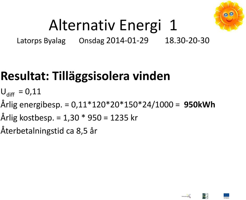 = 0,11*120*20*150*24/1000 = 950kWh Årlig