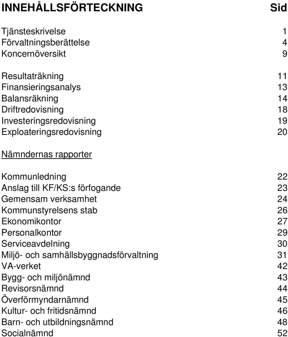 Gemensam verksamhet 24 Kommunstyrelsens stab 26 Ekonomikontor 27 Personalkontor 29 Serviceavdelning 30 Miljö- och samhällsbyggnadsförvaltning 31