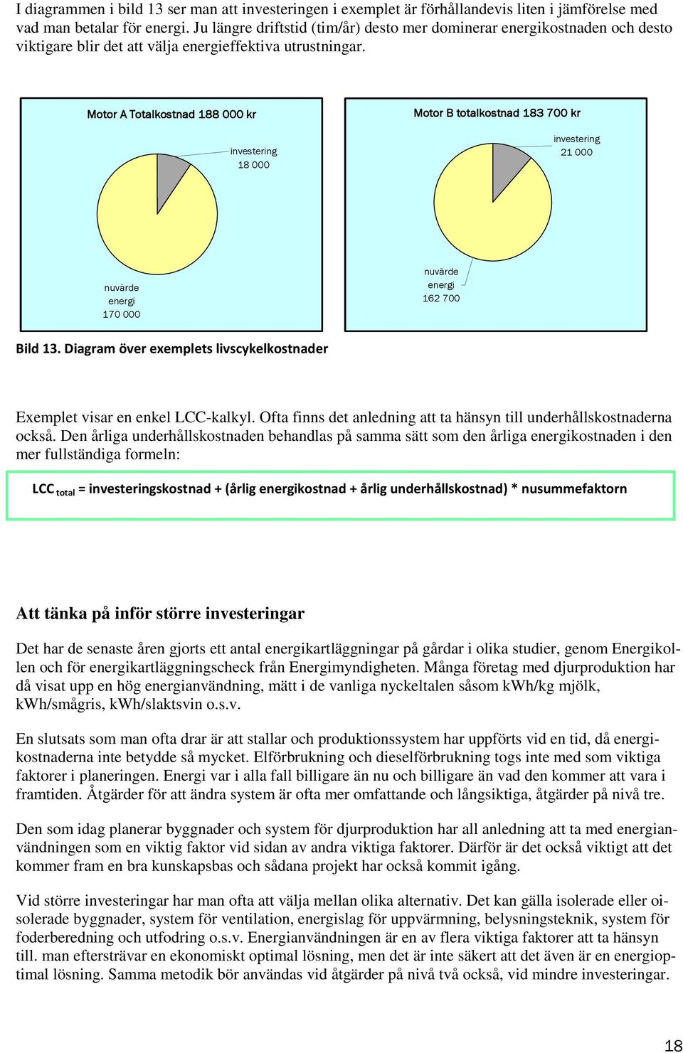 Motor A Totalkostnad 188 000 kr investering 18 000 Motor B totalkostnad 183 700 kr investering 21 000 nuvärde energi 170 000 nuvärde energi 162 700 Bild 13.