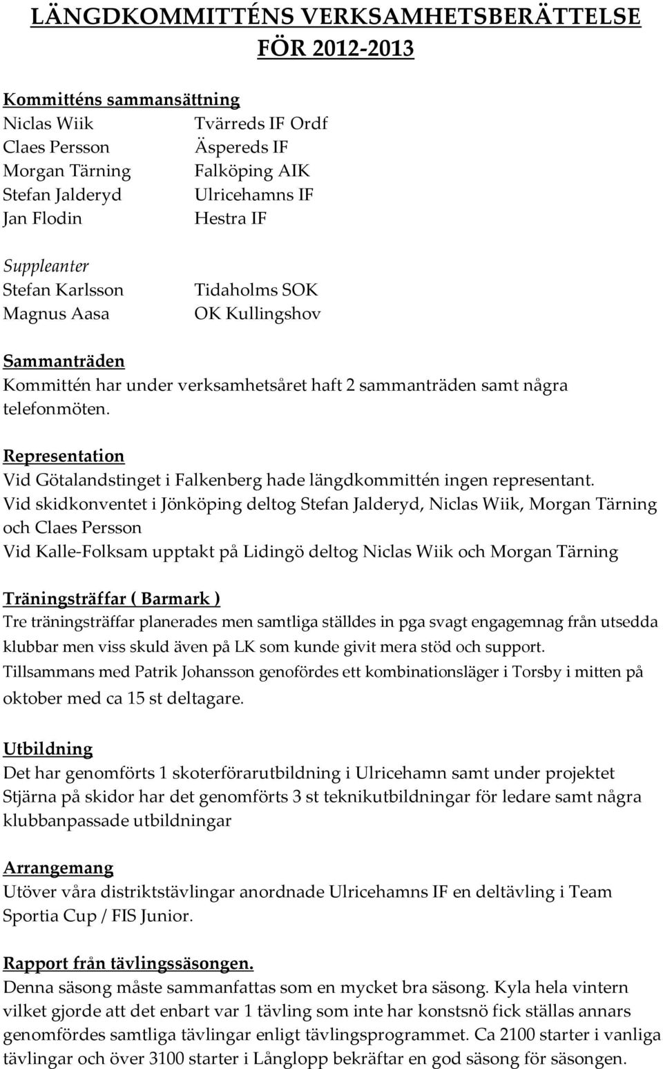 Representation Vid Götalandstinget i Falkenberg hade längdkommittén ingen representant.