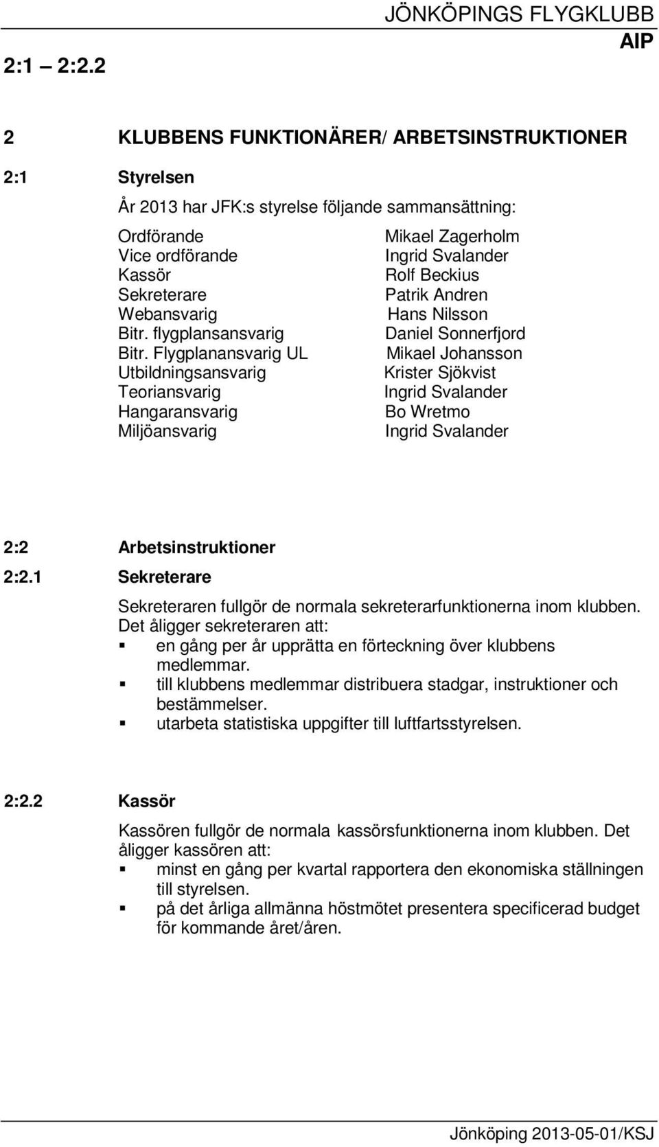 Sekreterare Patrik Andren Webansvarig Hans Nilsson Bitr. flygplansansvarig Daniel Sonnerfjord Bitr.