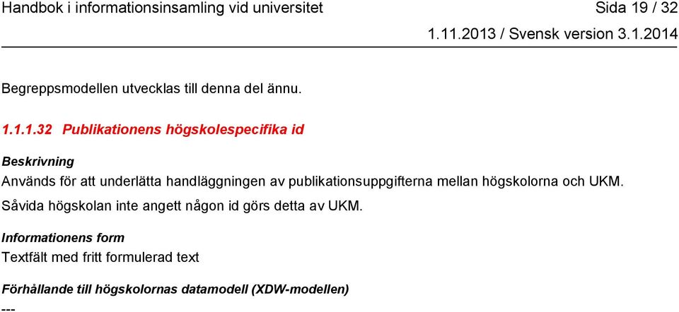 1.1.32 Publikationens högskolespecifika id Används för att underlätta handläggningen