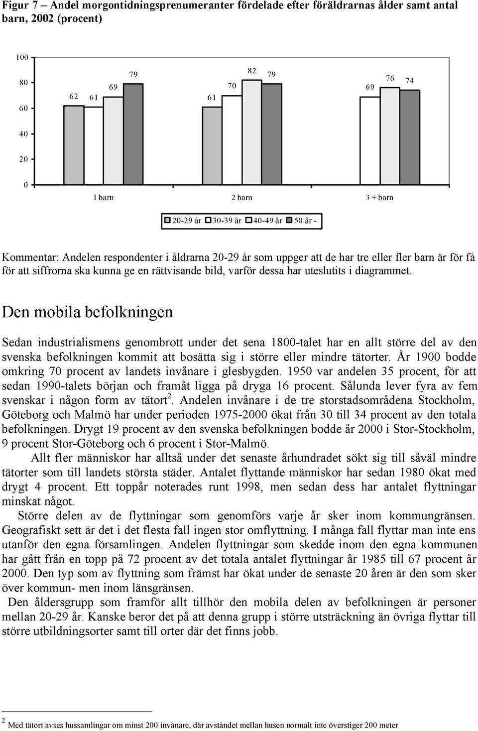 Den mobila befolkningen Sedan industrialismens genombrott under det sena 18-talet har en allt större del av den svenska befolkningen kommit att bosätta sig i större eller mindre tätorter.