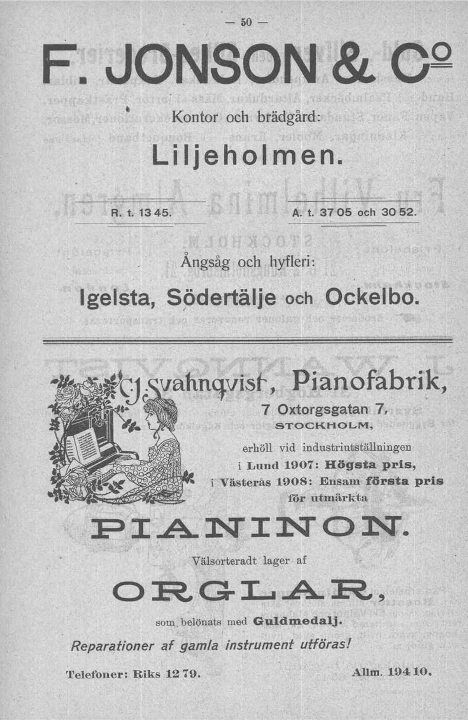 erhöll vid industriutställningen i Lund 1907: Högsta Vris, i Västerås 1908: Ensam första pris f'ör utmärkta FI.
