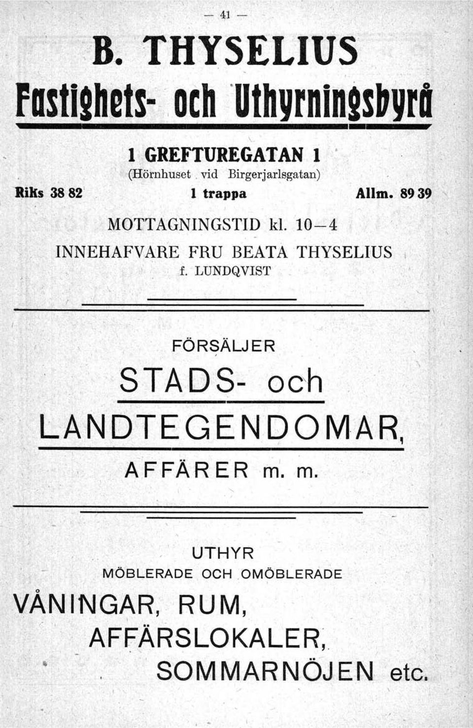 '10-4, " _ IN'NEHAFVARE FRU BEATA THYSELIUS I ',' '" I ~.