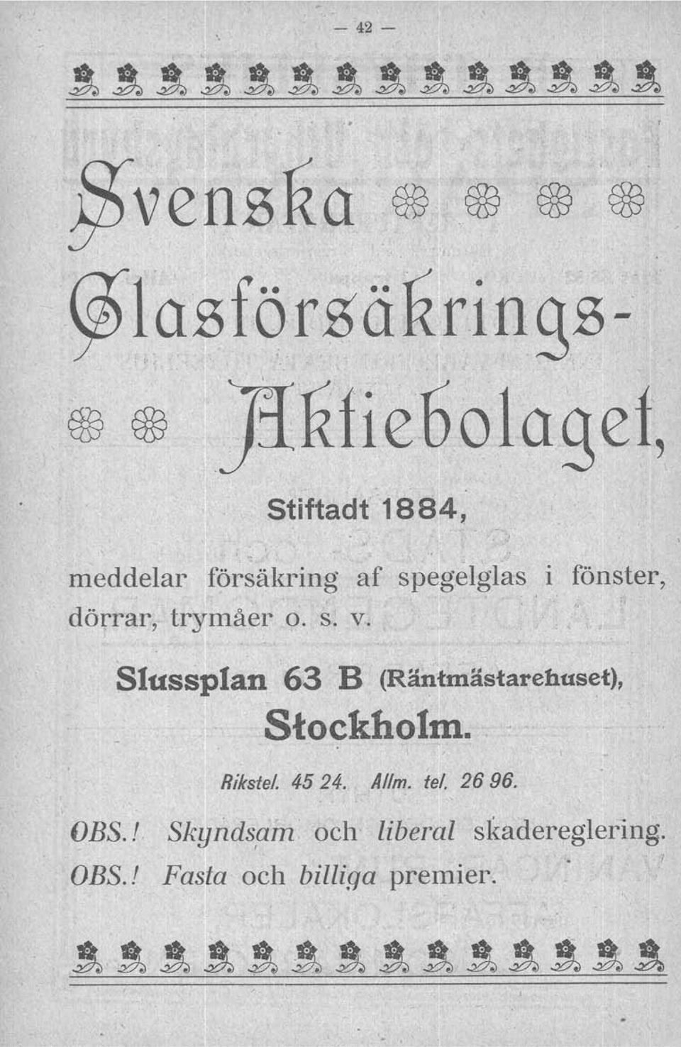 "dörrar, trymåer o. s; v. Slussplan 63 B (Räntmästarehus~t), Stockholm.