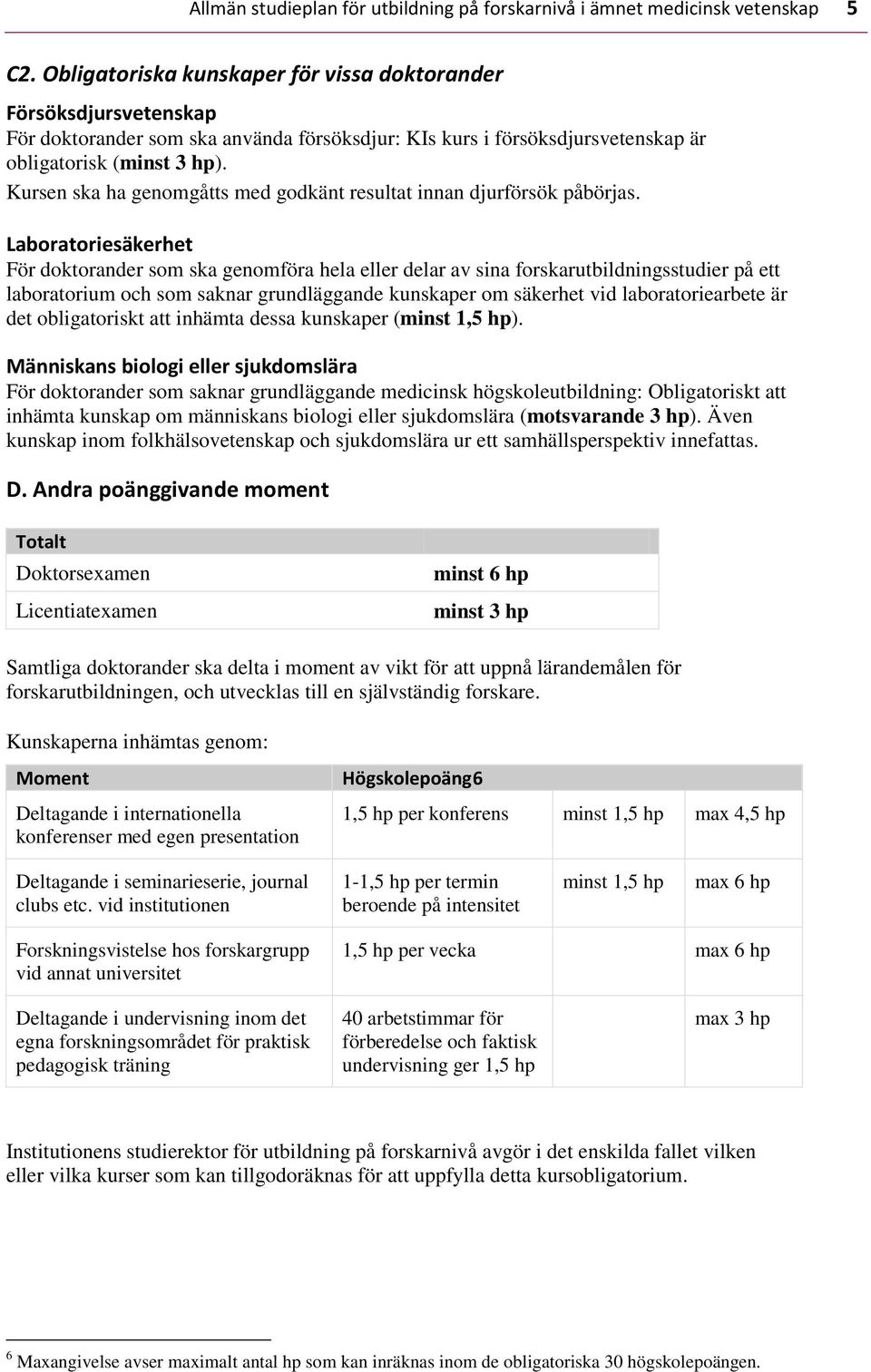 Kursen ska ha genomgåtts med godkänt resultat innan djurförsök påbörjas.