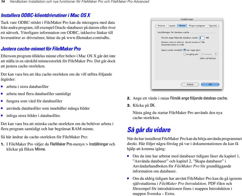 com/odbc. Justera cache-minnet för FileMaker Pro Eftersom program tilldelas minne efter behov i Mac OS X går det inte att ställa in en särskild minnesstorlek för FileMaker Pro.