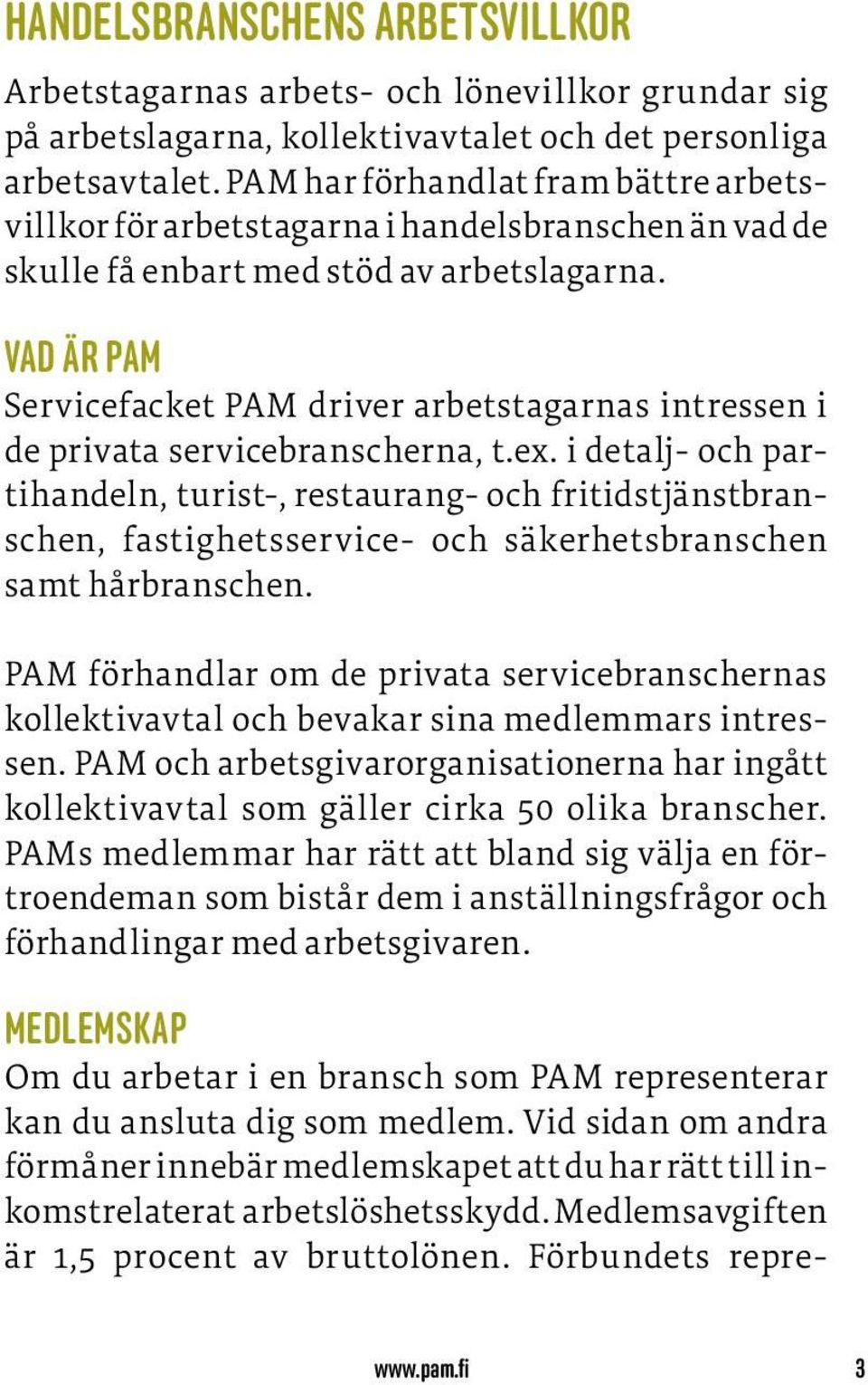 VAD ÄR PAM Servicefacket PAM driver arbetstagarnas intressen i de privata servicebranscherna, t.ex.