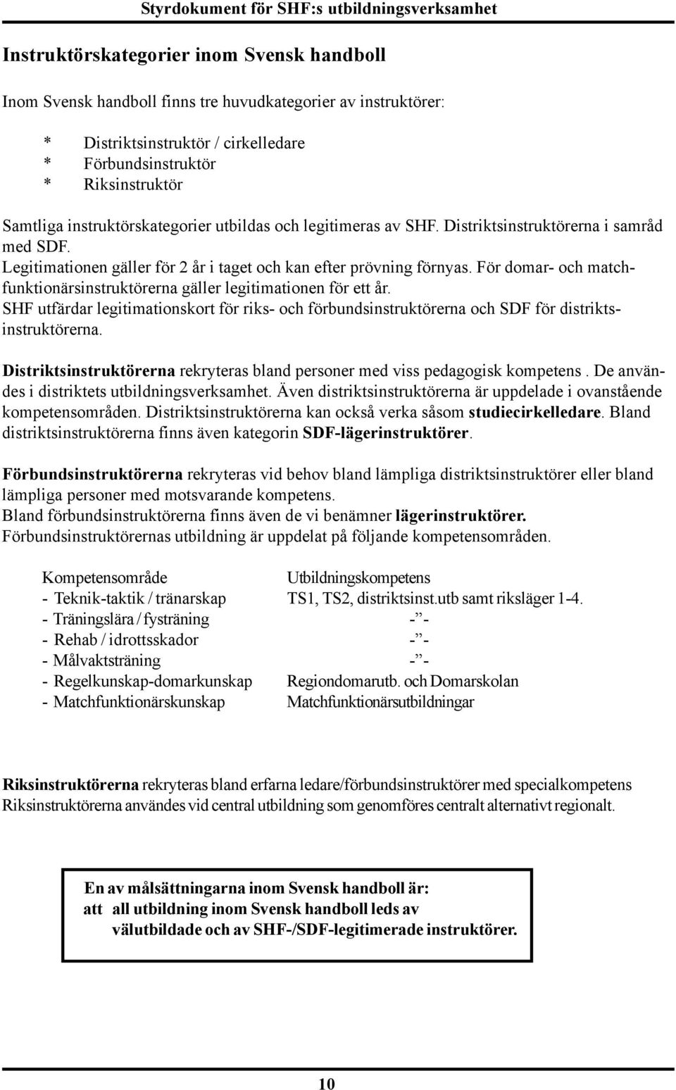 För domar- och matchfunktionärsinstruktörerna gäller legitimationen för ett år. SHF utfärdar legitimationskort för riks- och förbundsinstruktörerna och SDF för distriktsinstruktörerna.