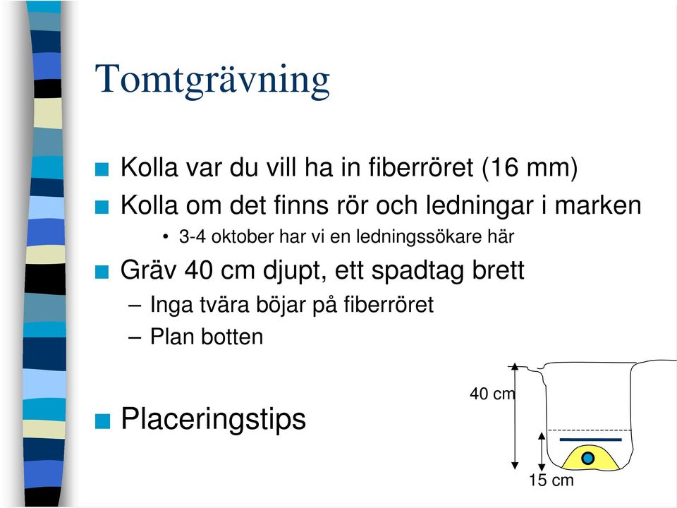 ledningssökare här Gräv 40 cm djupt, ett spadtag brett Inga