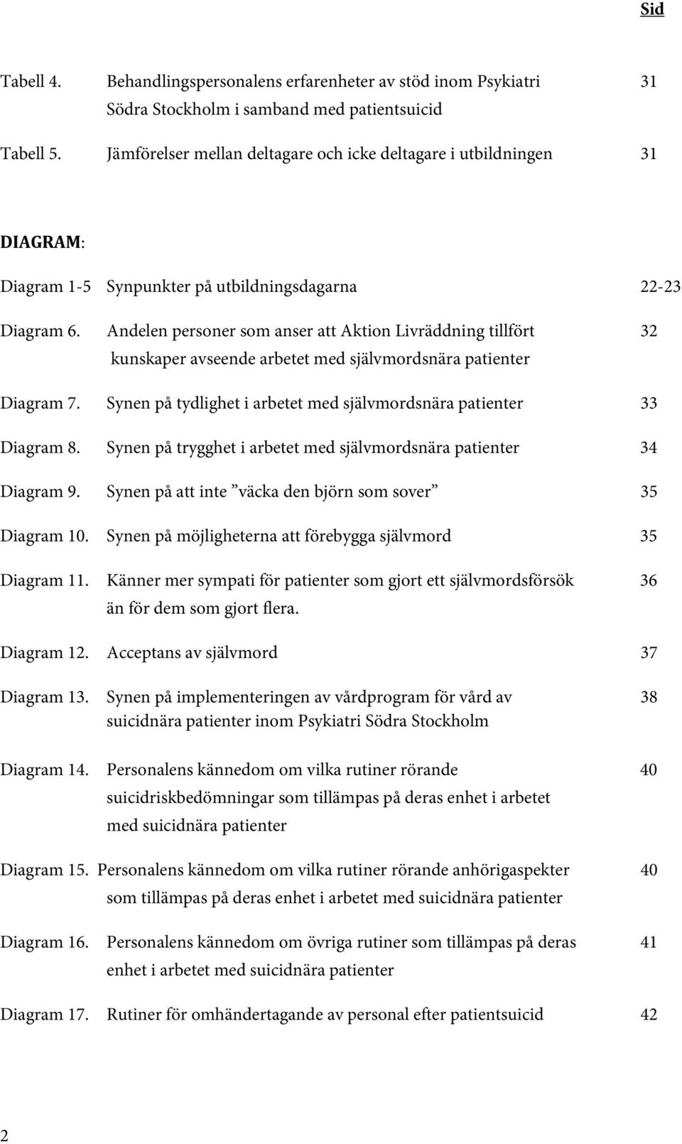 Andelen personer som anser att Aktion Livräddning tillfört 32 kunskaper avseende arbetet med självmordsnära patienter Diagram 7. Synen på tydlighet i arbetet med självmordsnära patienter 33 Diagram 8.