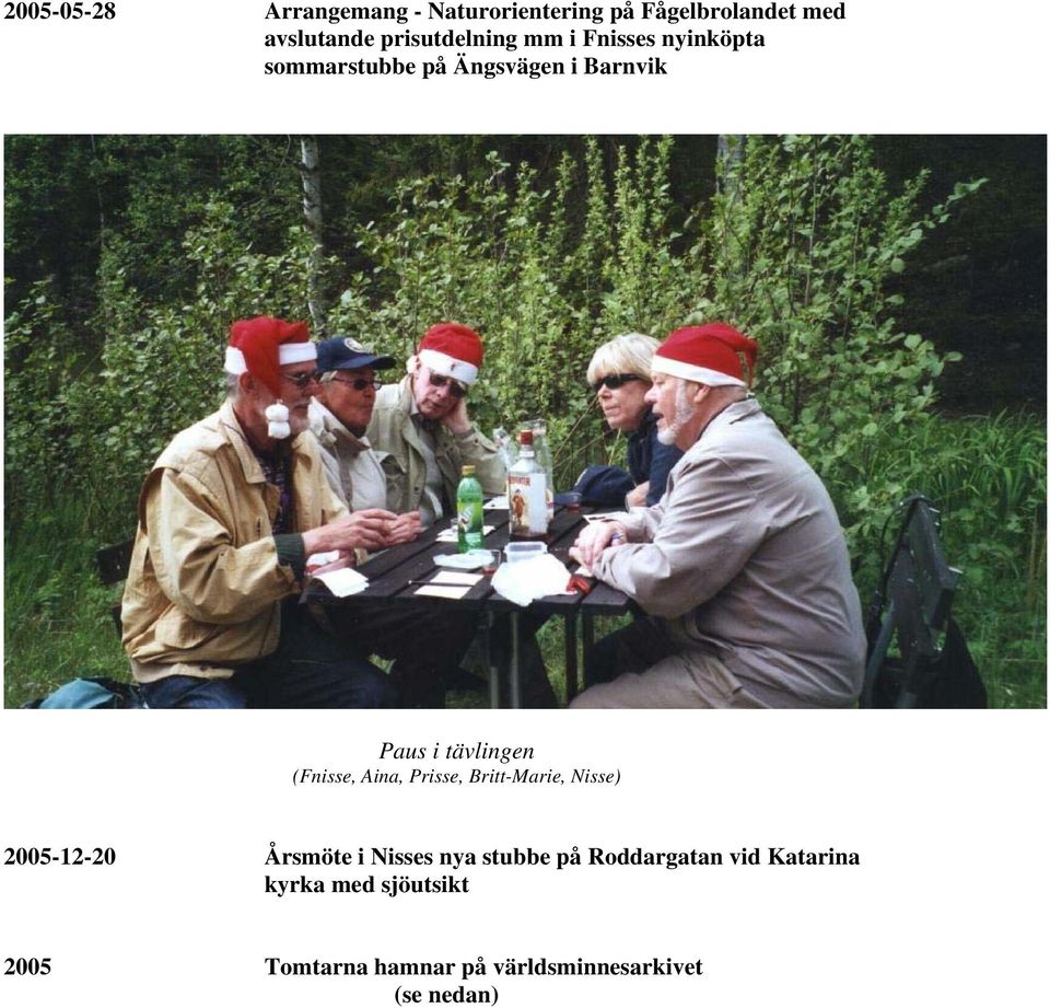 tävlingen (Fnisse, Aina, Prisse, Britt-Marie, Nisse) 2005-12-20 Årsmöte i Nisses nya