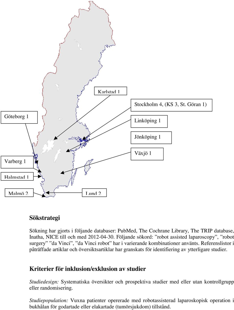 NICE till och med 2012-04-30. Följande sökord: robot assisted laparoscopy, robot surgery da Vinci, da Vinci robot har i varierande kombinationer använts.